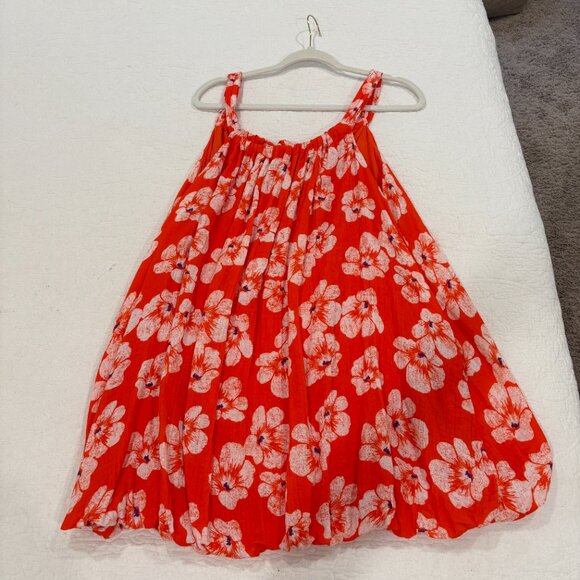 By Anthropologie Gauze Bubble Hem Mini Dress Size M Orange Floral Pockets - Picture 4 of 10